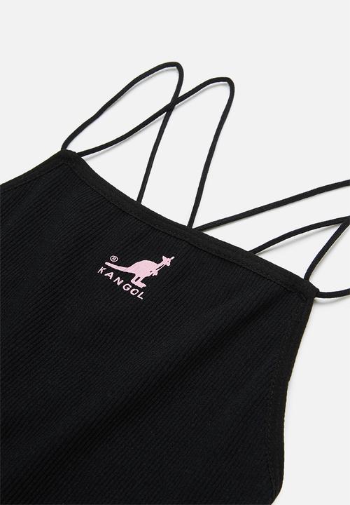 KANGOL - Strappy ribbed bodysuit with cf print - black