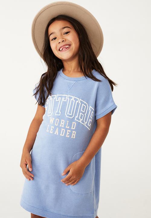 Cotton On - Dolly fleece dress - dusk blue & future world leader