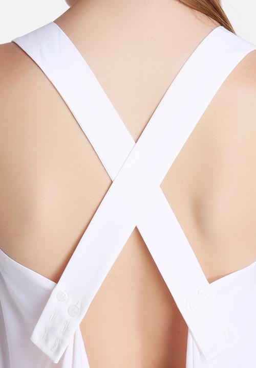 Lavish Alice - White Waterfall Cross Strap Open Back Top