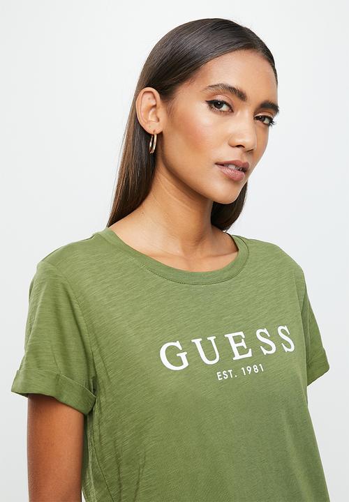 GUESS - Es short sleeve Guess 1981 roll cuff tee - army sage