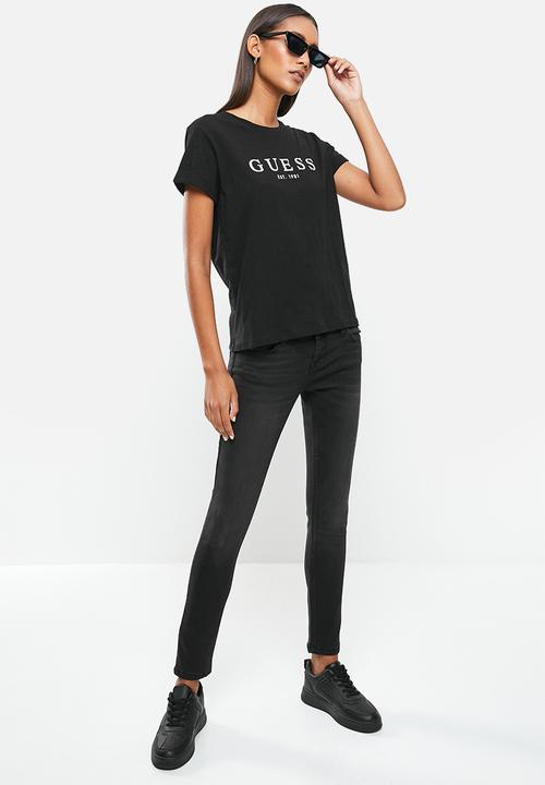 GUESS - Es short sleeve Guess 1981 roll cuff tee - jet black