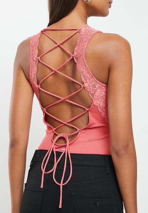 GUESS - Sleeveless Katrina lace up bodysuit - pink