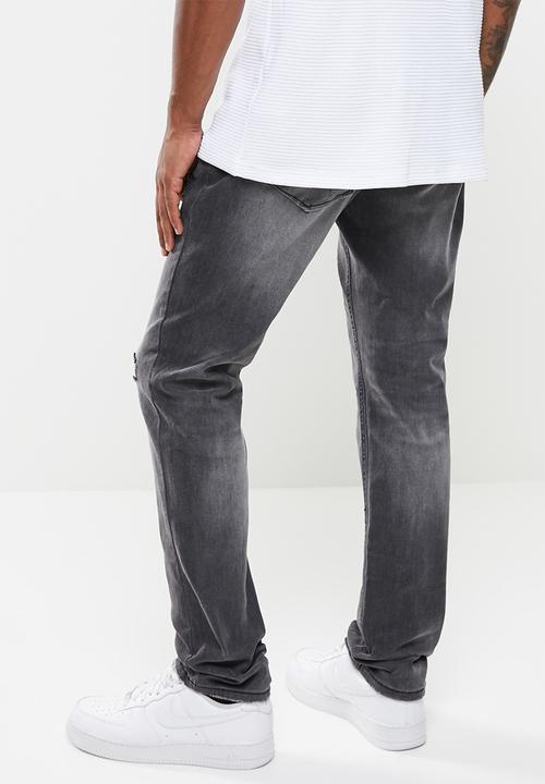 Cutty - RAVEN slim fit rip and repair denim jean - charcoal