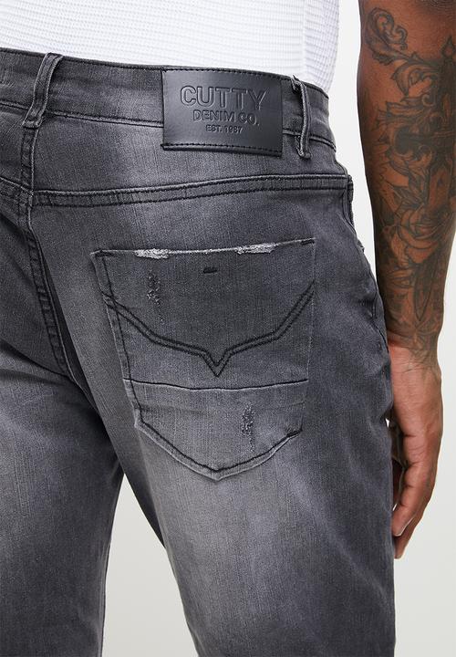 Cutty - RAVEN slim fit rip and repair denim jean - charcoal