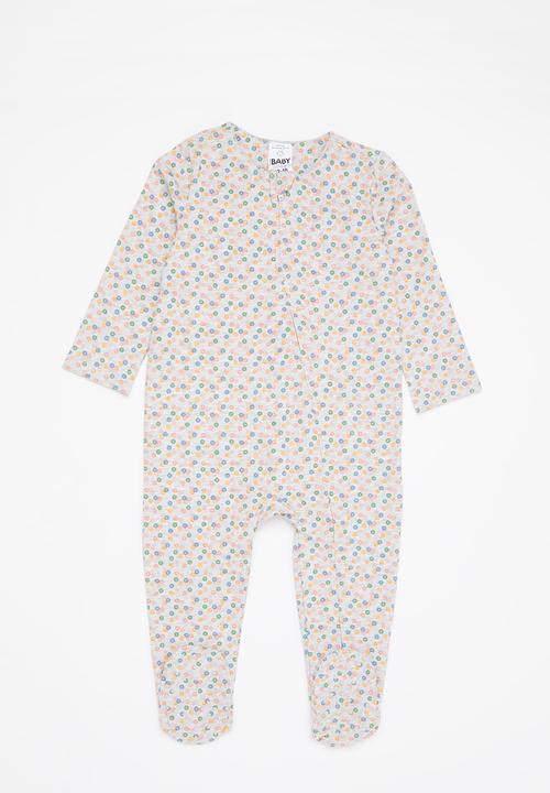 Cotton On - 2 pack long sleeve zip romper - cloud marle norfolk daisy fields/ bruny daisy