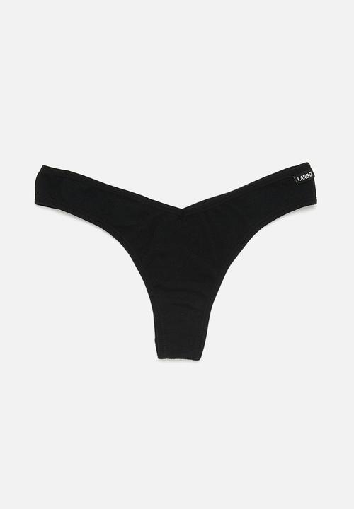 KANGOL - 3pk dipped ribbed thong - black, white & neon pink