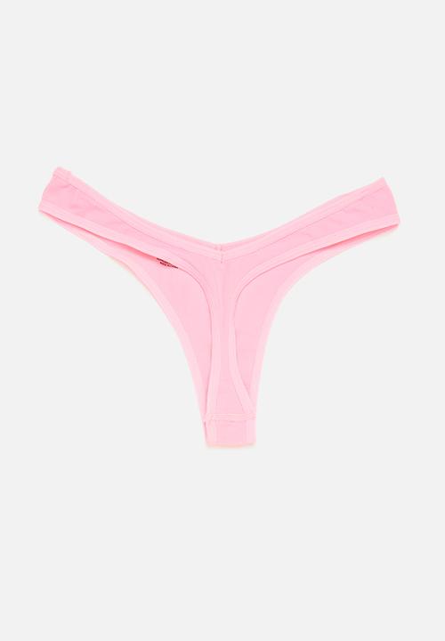 KANGOL - 3pk dipped ribbed thong - black, white & neon pink