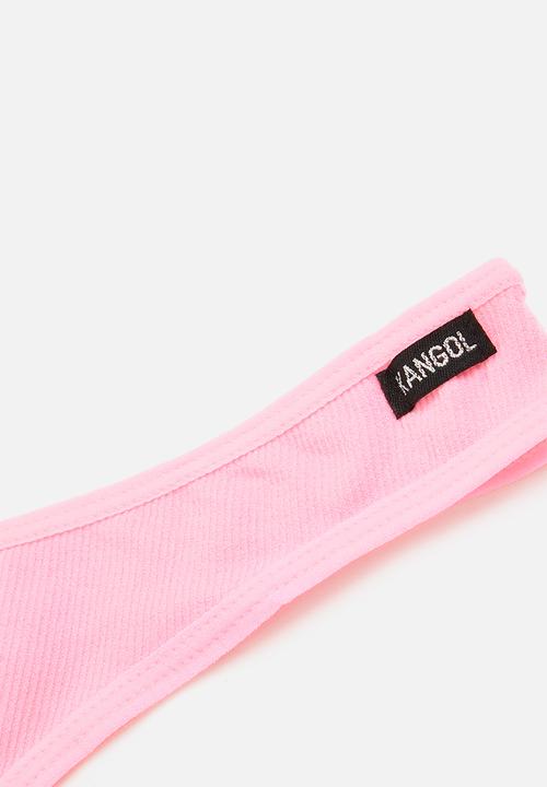 KANGOL - 3pk dipped ribbed thong - black, white & neon pink