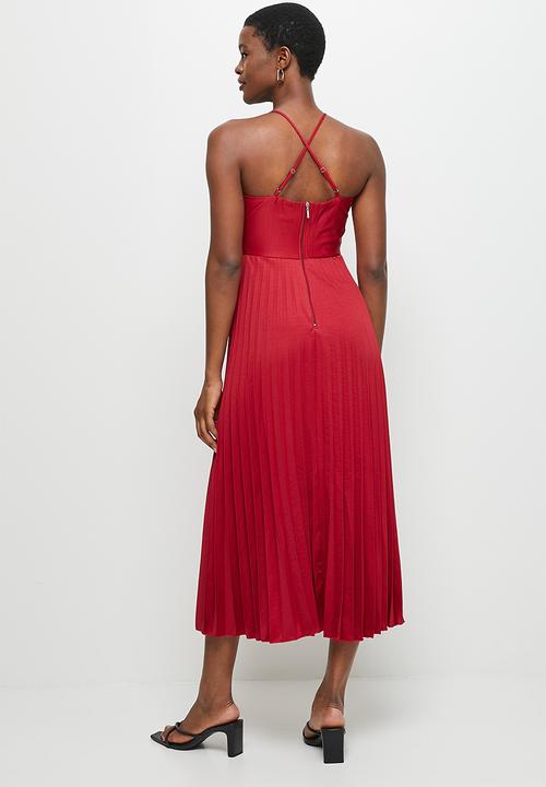 MILLA - Pleated cami midi dress - deep red