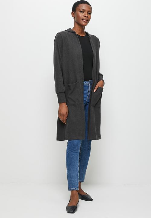 edit - Hooded cosy longline shacket - charcoal
