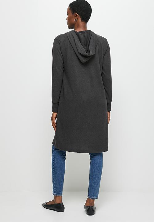 edit - Hooded cosy longline shacket - charcoal