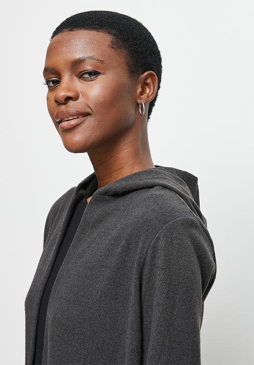 edit - Hooded cosy longline shacket - charcoal