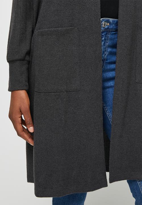 edit - Hooded cosy longline shacket - charcoal