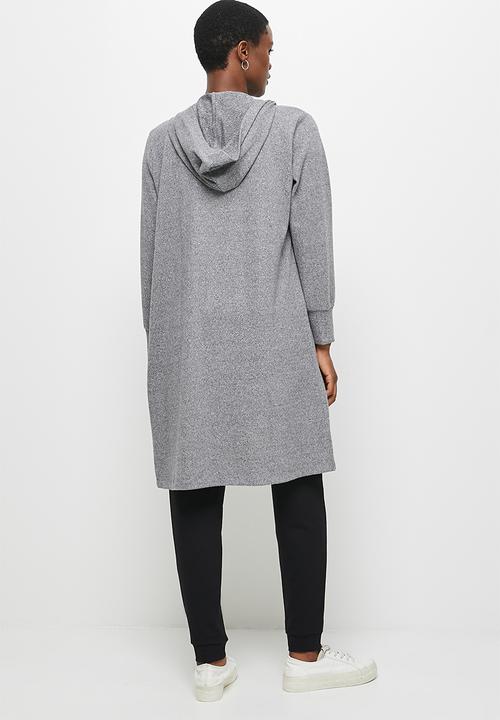 edit - Hooded cosy longline shacket - grey melange