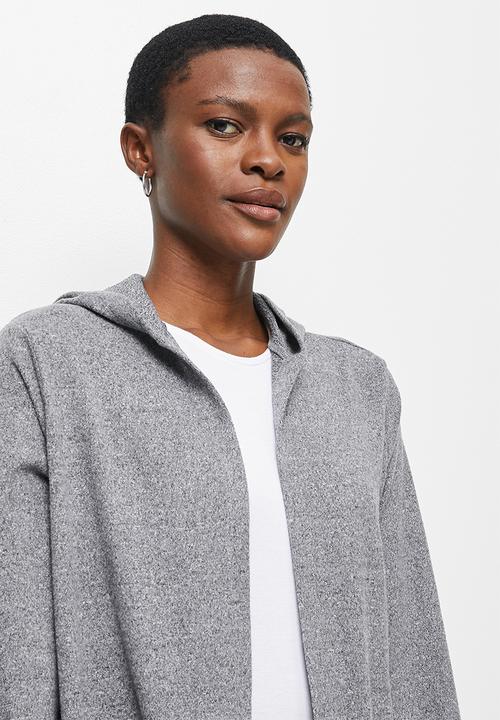 edit - Hooded cosy longline shacket - grey melange
