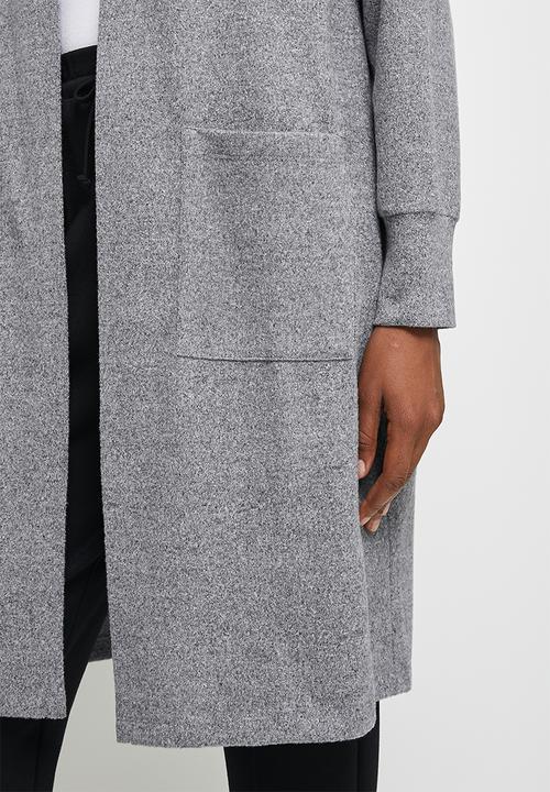 edit - Hooded cosy longline shacket - grey melange