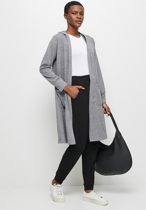 edit - Hooded cosy longline shacket - grey melange