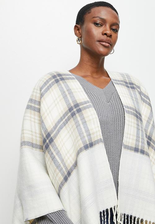 edit - Poncho - cream & check print