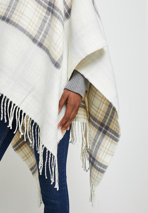edit - Poncho - cream & check print