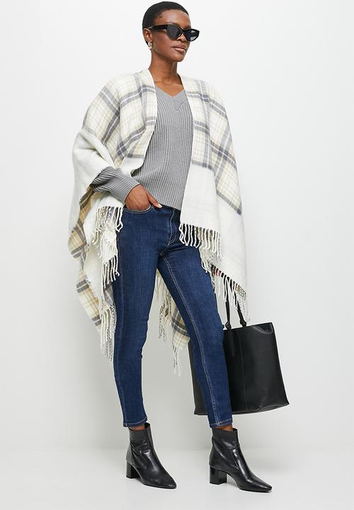 edit - Poncho - cream & check print