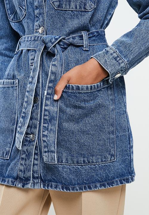 ONLY - Nicoline long belt jacket - medium blue denim