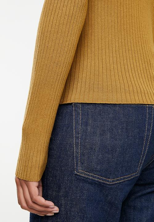 Jacqueline de Yong - Plum long sleeve polo collar pullover knit - cumin