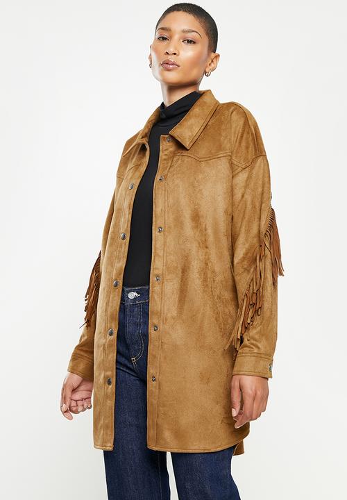 ONLY - Roxanne fringe shacket - toasted coconut