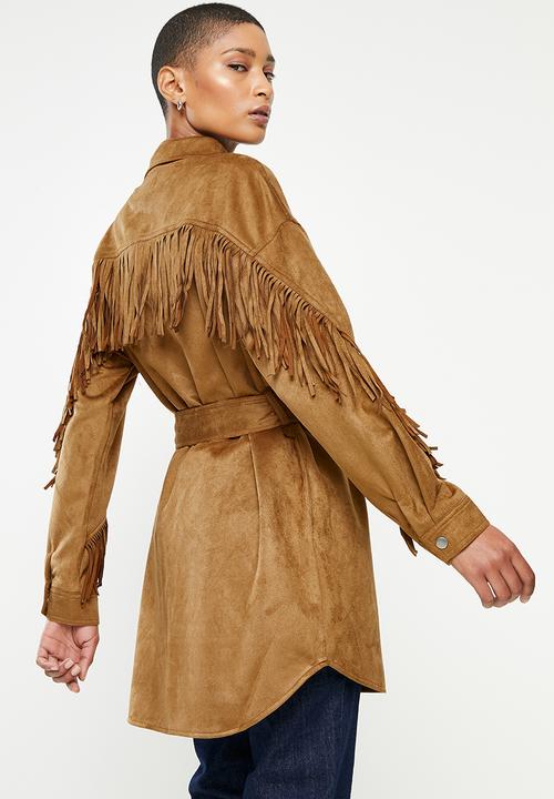 ONLY - Roxanne fringe shacket - toasted coconut