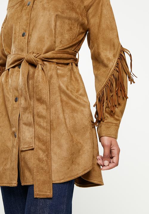ONLY - Roxanne fringe shacket - toasted coconut