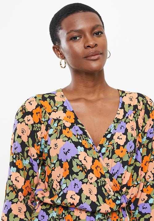 Jacqueline de Yong - Cohen long sleeve above knee wrap dress - multi