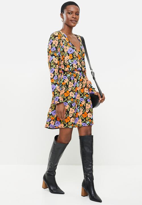 Jacqueline de Yong - Cohen long sleeve above knee wrap dress - multi