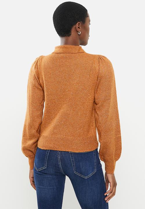 Jacqueline de Yong - Rue long sleeve collar button pullover - brown