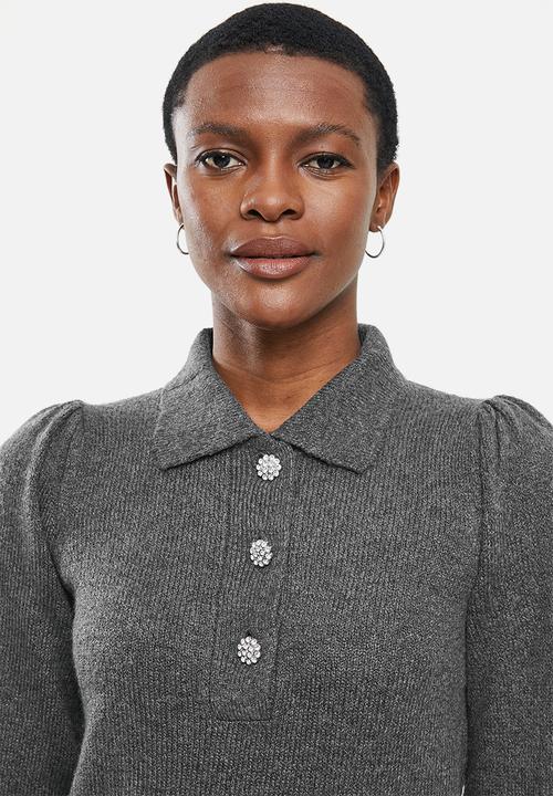 Jacqueline de Yong - Rue long sleeve collar button pullover - grey