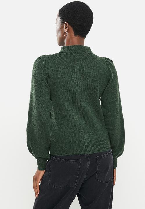 Jacqueline de Yong - Rue long sleeve collar button pullover - green