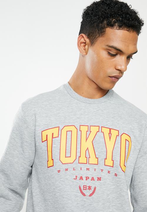 Only & Sons - Onstokyo reg print crew neck - grey
