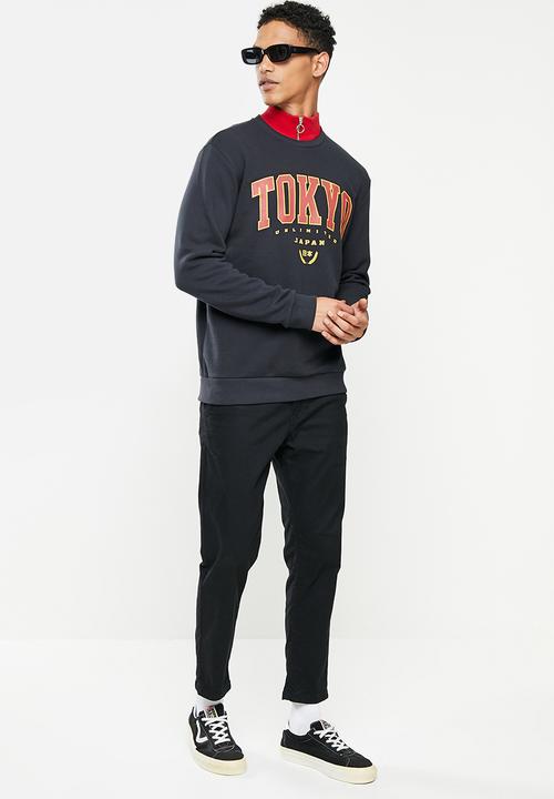Only & Sons - Onstokyo reg print crew neck - navy