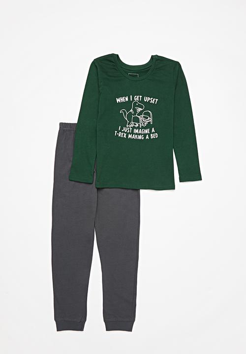 Pop Candy - Boys tee & pants pj set - green & grey