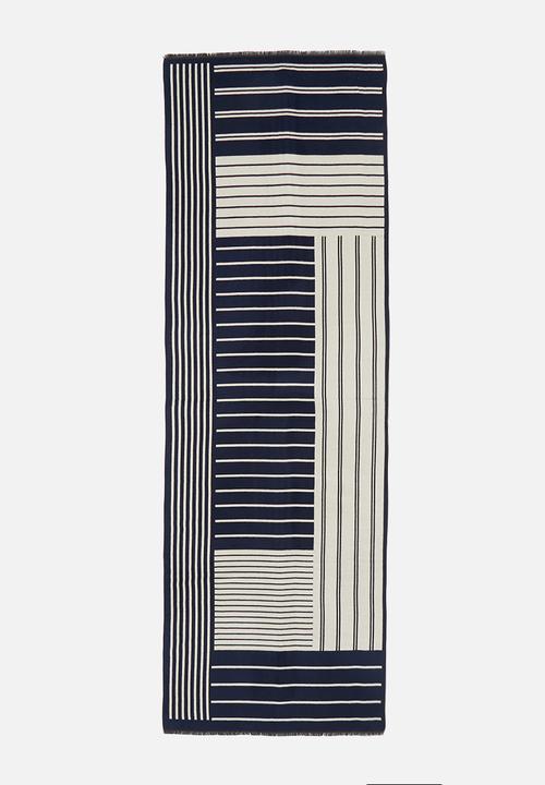 edit - Multi stripe scarf - navy & stone