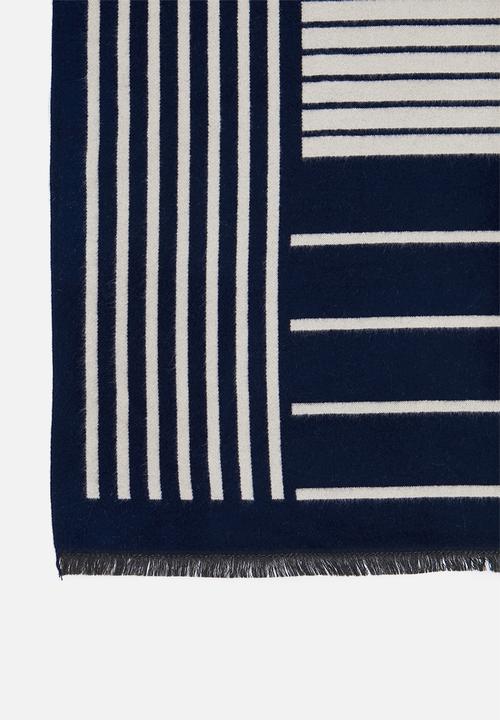 edit - Multi stripe scarf - navy & stone