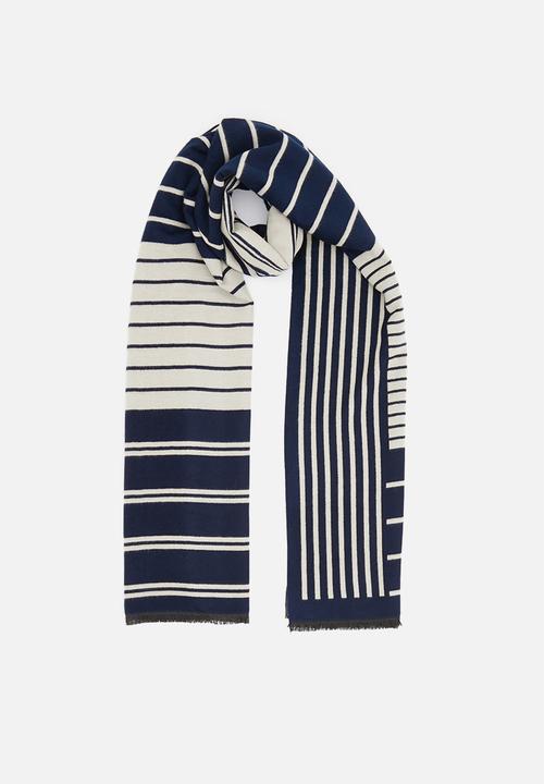 edit - Multi stripe scarf - navy & stone