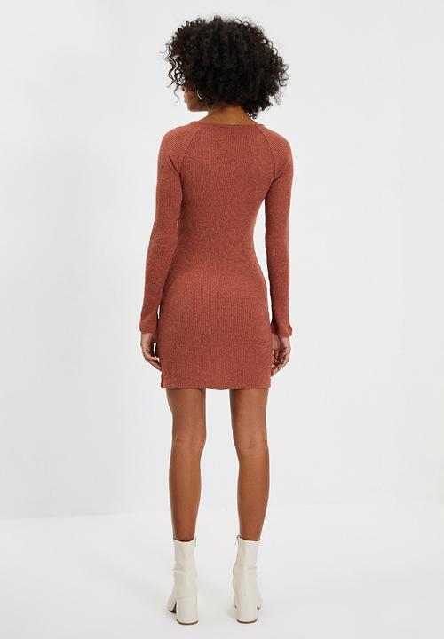 Trendyol - Bodycon knitwear knitted dress - brick