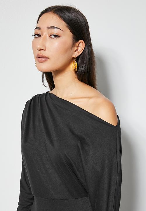 VELVET - Off shoulder knit column dress - black
