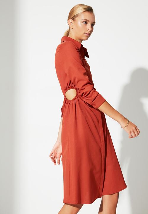 Trendyol - Cut-out detailed shirt dress  - brick