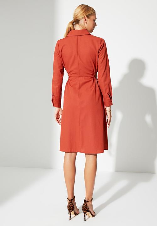 Trendyol - Cut-out detailed shirt dress  - brick