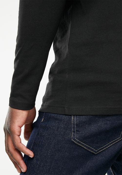 POLO - Men plain long sleeve tee - black
