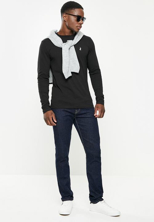 POLO - Men plain long sleeve tee - black