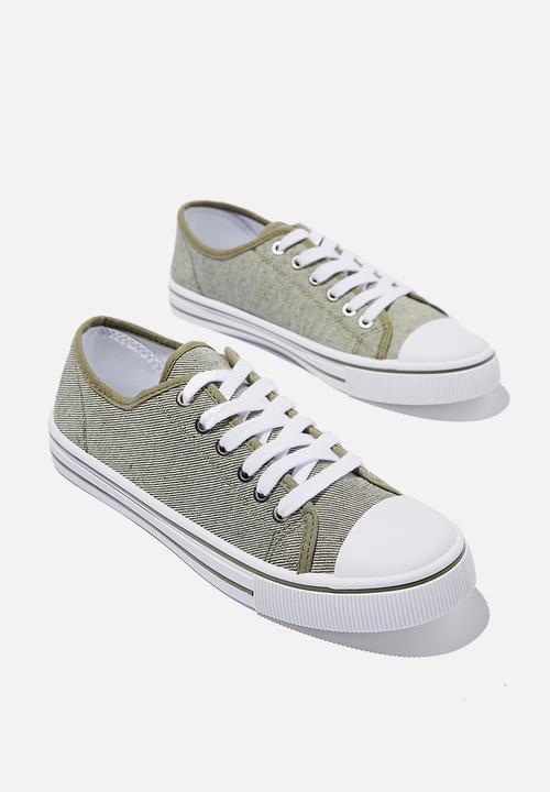 Cotton On - Harlow lace up plimsoll - washed khaki
