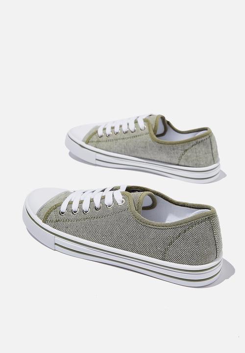 Cotton On - Harlow lace up plimsoll - washed khaki