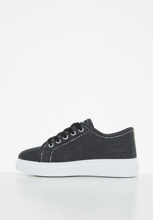 TOMY - Girls washed canvas lace up - black