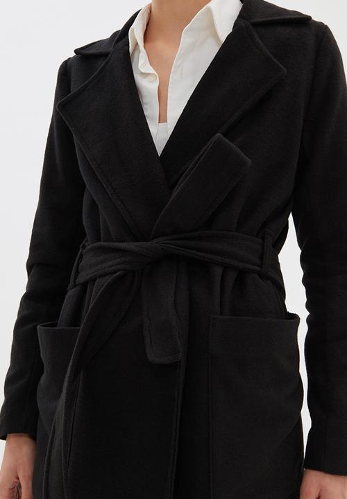 Trendyol - Belted wool cachet coat - black